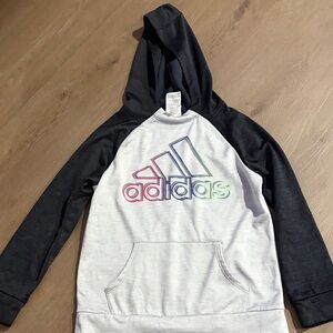 adidas Two-Tone Hoodie with Multicolor Logo - Black & Light Gray
